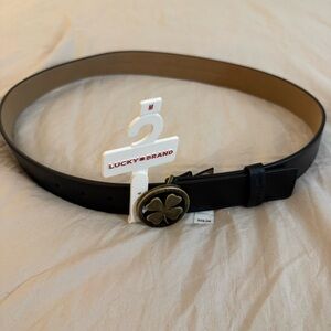 NEW NWT Lucky Brand Belt Leather Women's Medium Black four-leaf clover buckle